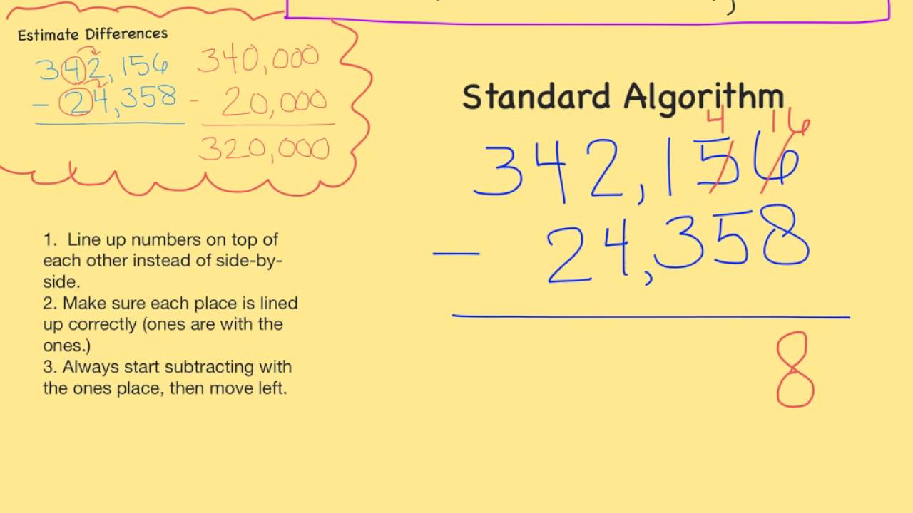 Subtracting Greater Numbers Using Standard Algorithm YouTube
