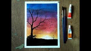 sunset watercolor painting easy beginners tutorial tree paint david