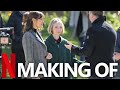 Emma Myers and Jennifer Garner behind the scenes of 'Family Leave' with Ed Helms, and Rita Moreno