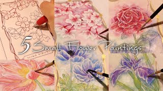 Making : 5 small flower paintings in Japanese Art Style / No