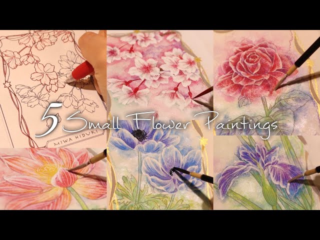 Making : 5 small flower paintings in Japanese Art Style / No