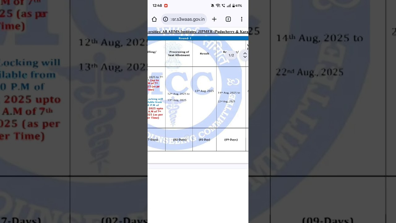 MCC NEET UG  2025 REPORTING SCHEDULE