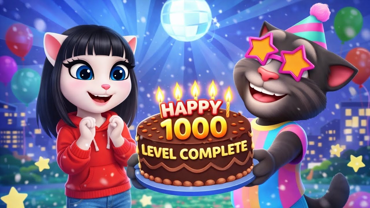 Angela and Tom celebrate 1000 level complete🤩Talking angela 2🤍Talking Tom 2🖤