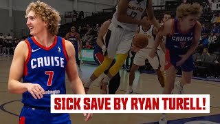 Ryan Turell saves the ball behind his back to Jules Bernard for the put-back - Motor City Cruise