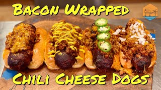 BACON WRAPPED CHILI CHEESE DOGS | Gulf Coast Smoke