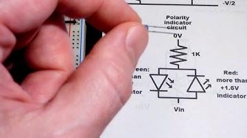 10K trimpot polarity indicator circuit wired to test 741 op amp virtual ground split power supply