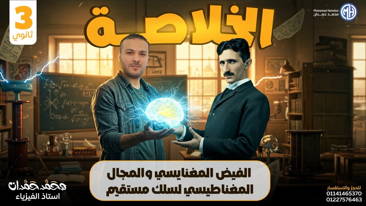 الخلاصة (8) | ملخص الفيض المغناطيسي وكثافة الفيض لسلك | الدرس الأول بالفصل الثاني | م/ محمد حمدان