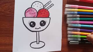 How To Draw A Cute Ice Cream Kids Drawing
