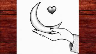 Hand Holding the Moon and a Heart Drawing 🌙❤️ Easy Pencil Sketch Step by Step