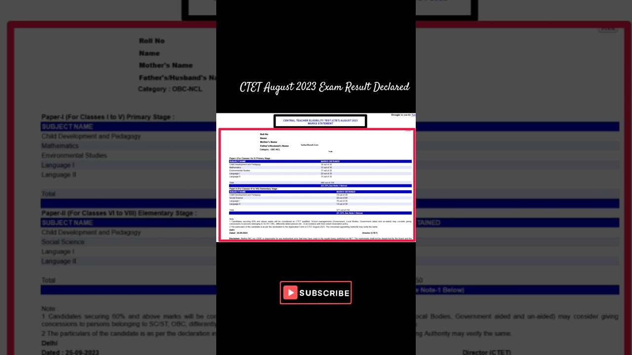 CTET August 2023 Exam Result Declared 