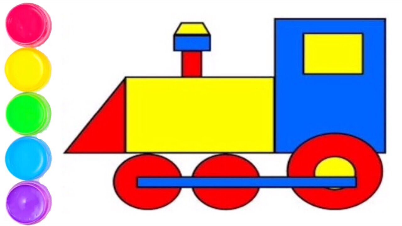 How To Draw Trains With Shapes Step By Step Easy Drawing Learn Shapes Youtube