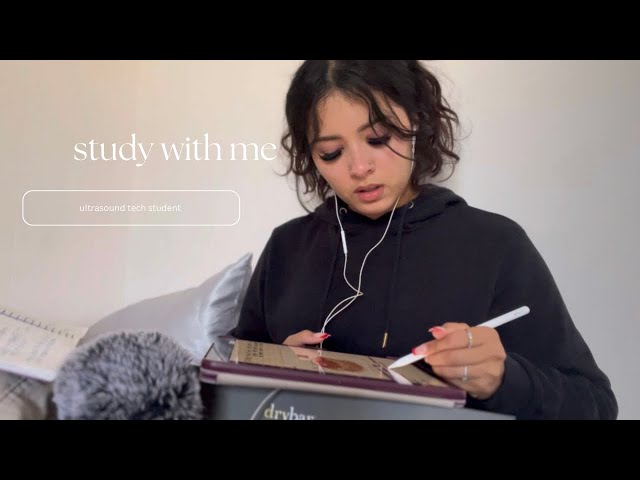 ASMR | study with me as an ultrasound tech student 💕 page flipping + inaudible whispers 😴