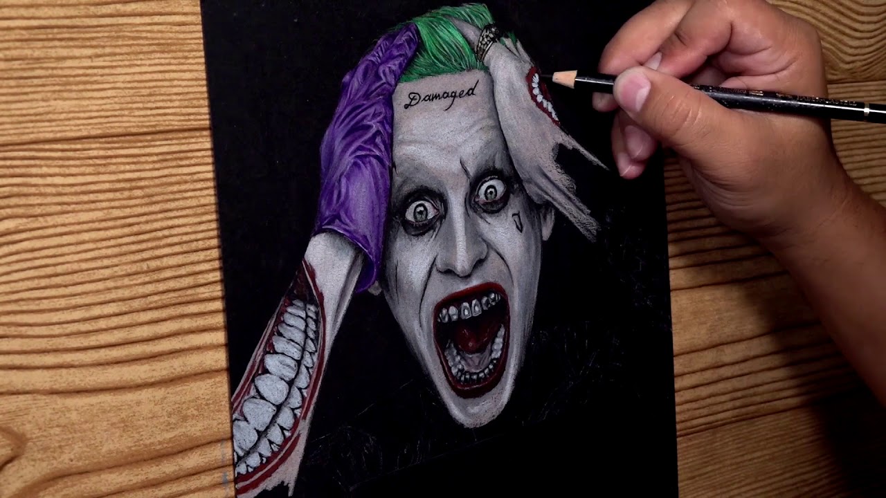 Drawing On Black Paper Of Joker From Suicide Squad Youtube