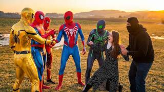 5 SPIDER MAN BROS meet the NEW COLOR GOLD superhero and SAVE girl from BAD GUY (Spiderman POV)