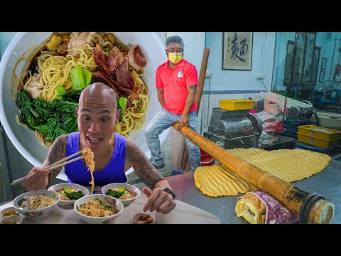 UNIQUE Street Food in Penang - TRADITIONAL BAMBOO POLE WONTON NOODLES + STREET FOOD TOUR OF MALAYSIA
