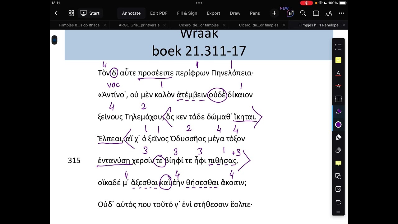 Odyssee CE 2026 Wraak boek 21: 311-342 Penelope komt tussenbeide