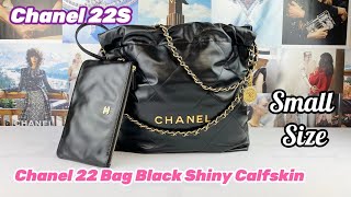 Unboxing! Chanel 22S Small Size Chanel 22 Bag Black Shiny Calfskin with  Antique Gold Hardware. 