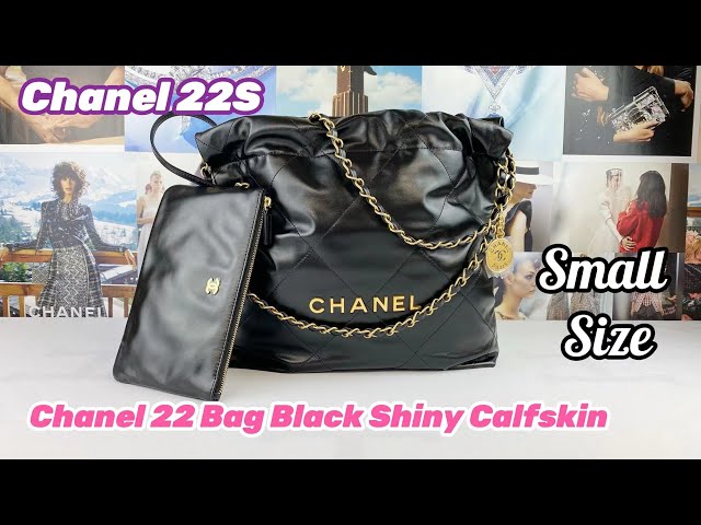 Chanel Medium 22 Bag Shiny Calfskin So Black with Black Hardware (Micr