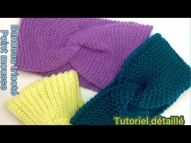 Tuto Tricot Headband Bandeau bébé point mousse et noeud point ajouré