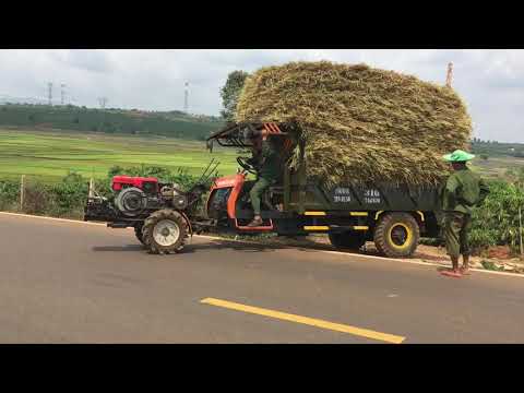 Video Xe công nông vô lăng cầu đẩy chở lúa nhiều nên bị chết... - youtube