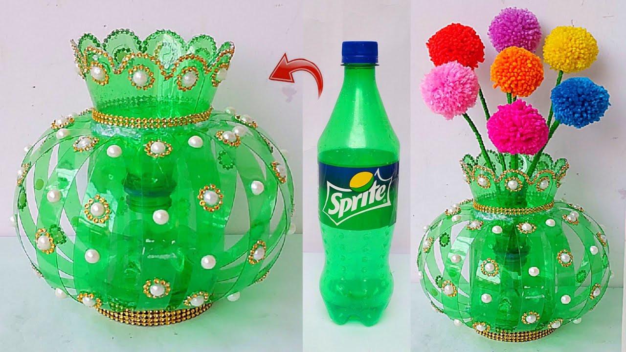 Plastic bottle Vase Craft/ DIY Easy Tree from Waste bottle/Sprite ki bottle se banaye Guldasta