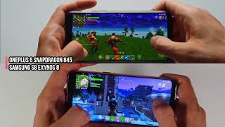 Сравнение игр OnePlus 6 и Samsung S8/геймплей Fortnite/Adreno 630 и Mali G71