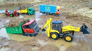 Heavy Loading Mud Scania Truck Tata Prima Dumper Accident Pulling Mahindra Tractor JCB 5CX ? CS Toy 