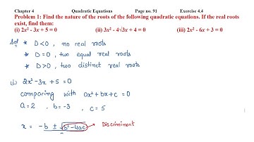 Find the nature of the roots of the following quadratic equations. If real roots exist, find them...