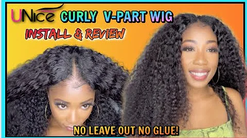 NO LEAVE OUT! NO GLUE! NO LACE! UNICE HAIR CURLY V-PART WIG REVIEW AND INSTALL | 2 EASY METHODS
