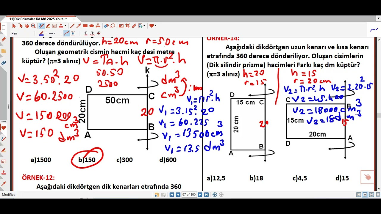 6-)M8 Geometrik Cisimler (Dönme sonucu oluşan dik silindir ve hacmi test ) 57