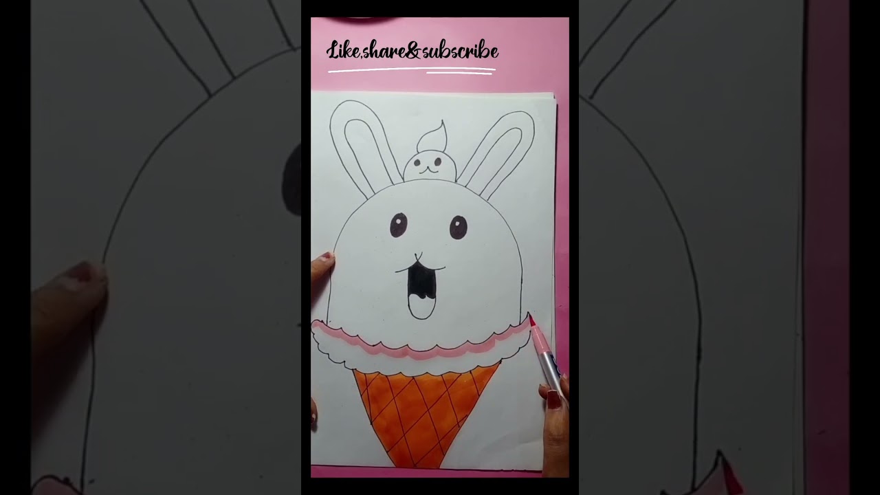 How to draw funny bunny ice cream 