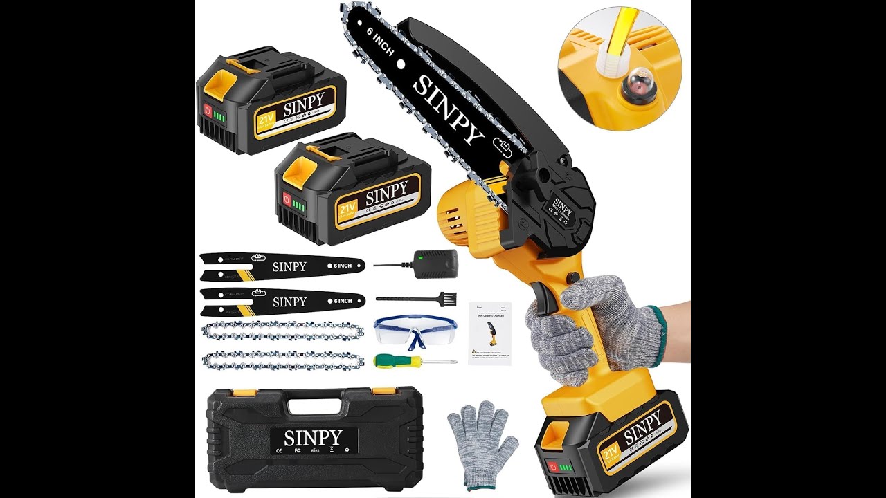 Mini Motosega Potatura Batteria  8000mah Batterie e Caricatore Rapido 880W 6 Pollici Olio e Blocco