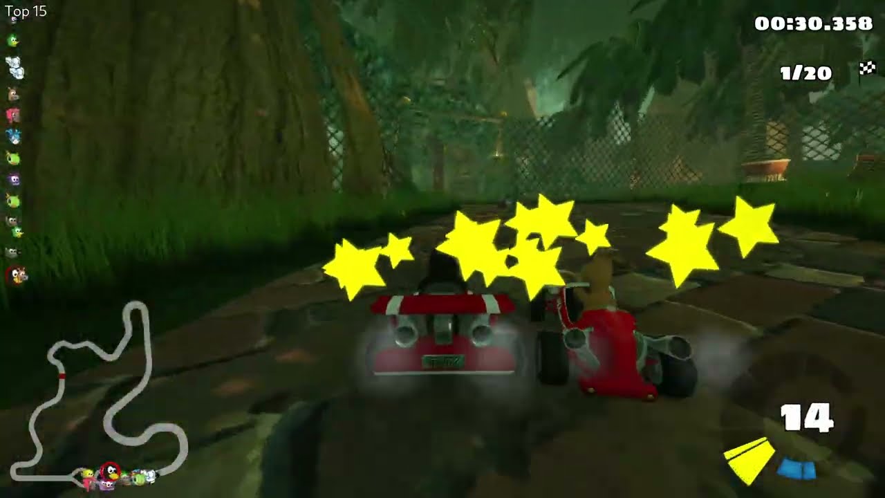SuperTuxKart - Wildlife Jungle Ruins, 20 laps, expert, reverse