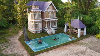 Build a Mud Kitchen For Survival in Forest & a Private Swimming Pool Outdoor Luxury Mud Villa House
