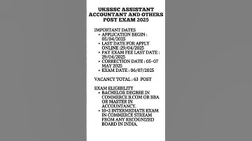 UKSSSC Assistant Accountant and Others Post  Recruitment 2025 #job #sarkarunaukari #education