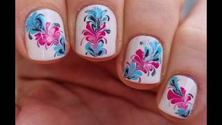 Baby Blue & Baby Pink Needle Nail Art On Grey Nails | Quick Nail Design