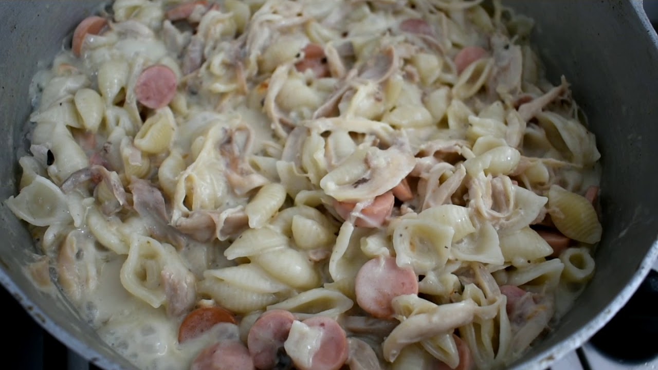 Pastas en crema de leche, con pollo y salchicha YouTube