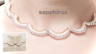 【ビーズステッチ】おうちにあるビーズで作る☆なみなみスカラップネックレスの作り方　 How to make a necklace using seed beads.