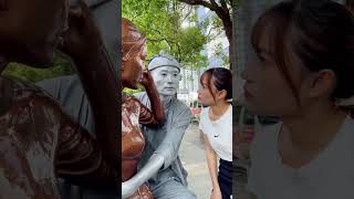 This Expression Is Really Not In Place |Silver​Man Sculpture Funny image