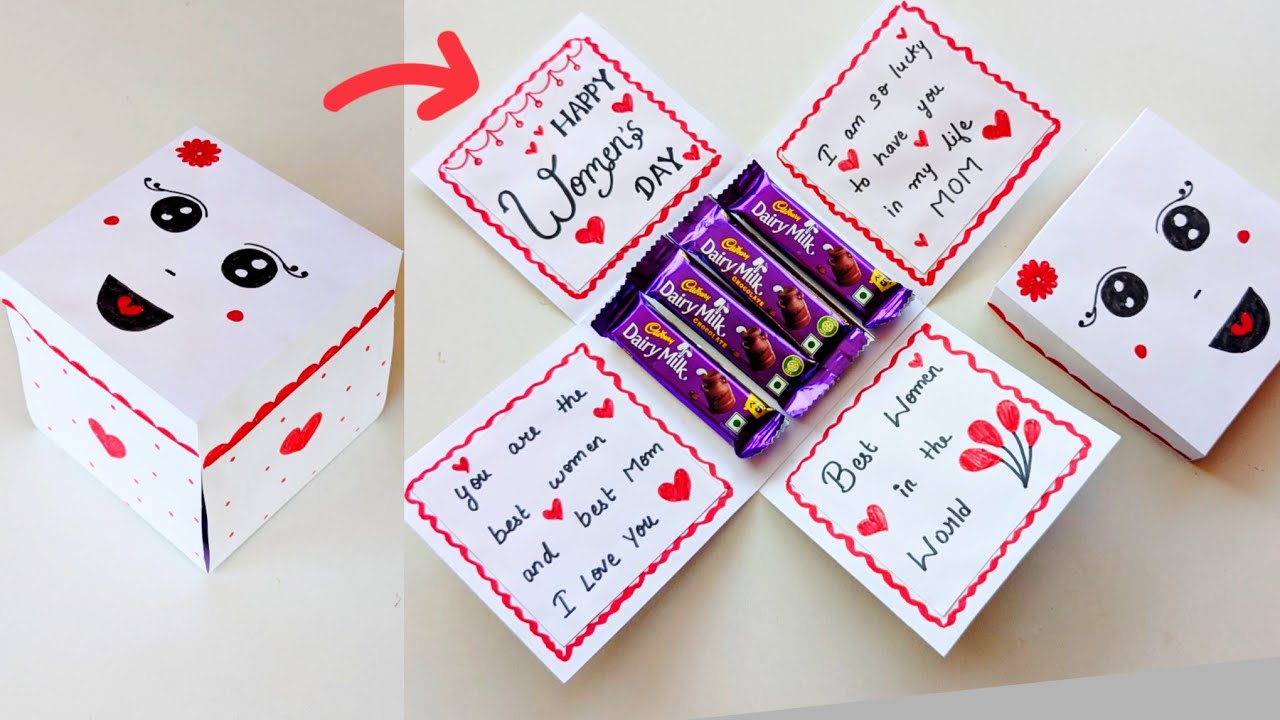 White paper women's day easy cards 2026/ happy women's day gift box ideas/ women's day card ideas/