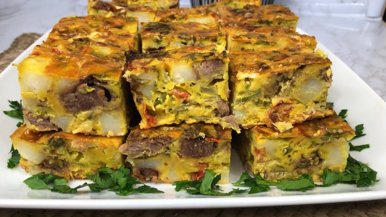 عجة الخضار واللحم الليبيه بدون قلي وبمكونات موجوده بالبيتOmelette with vegetables and😋 Libyan meat