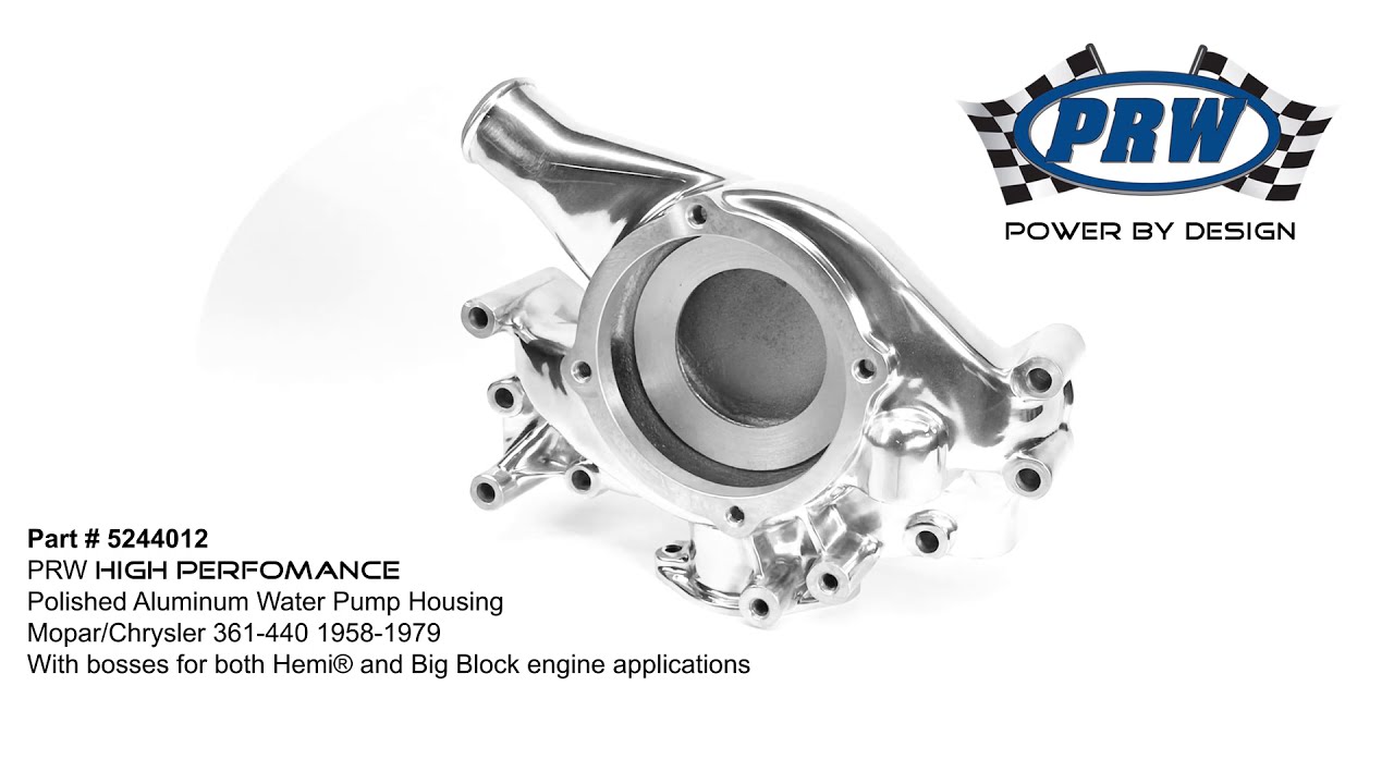 PRW Water Pump Housing 5244012; Polished Aluminum for Chrysler 361-440 Mopar