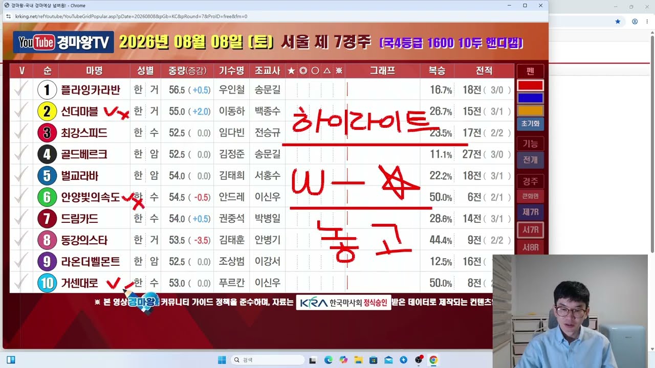 8월 8일 토요일 분석 방송 (움직이고있습니다/중심확정/메인/하이라이트/응원하십시오/감사합니다)