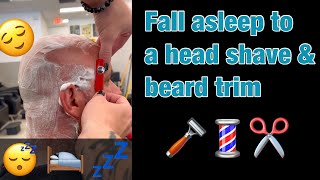 Oddly satisfying straight razor head shave | Trimming a big beard to relaxing music