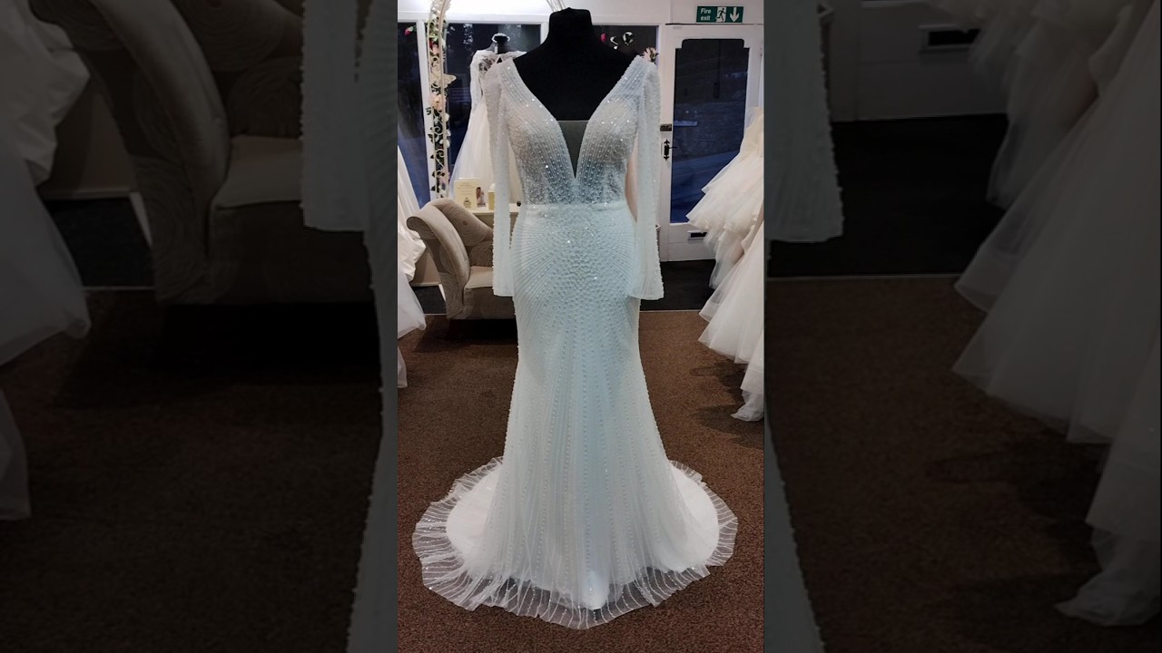 ALLEGRA in store walk around video stunning sparkly wedding dress with sleeves ultimate twinkle