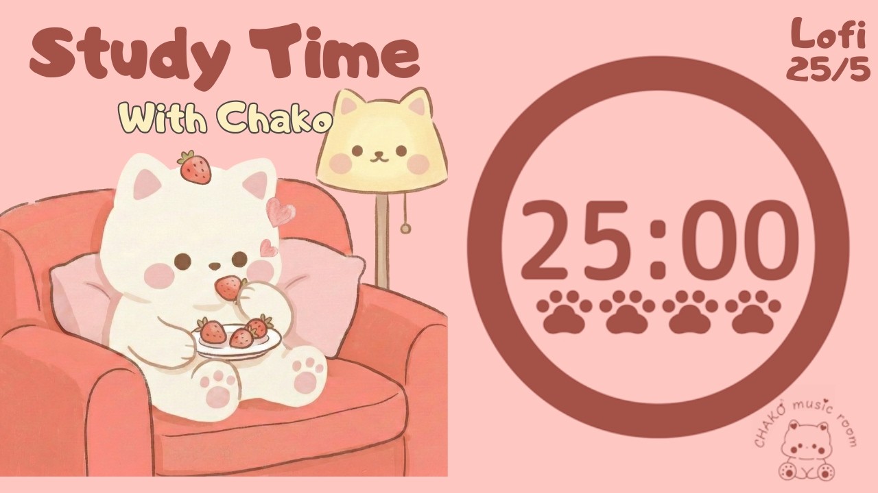 Study with Chako | 2 Hours Pomodoro (25mins. focus &5mins.break ×4) | Lofi | No Vocals | Pink desk