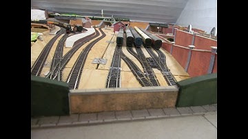 Buckland Junction Loft Model Railway 188. Railway Carriage sidings taking shape. Cube cam loco chase