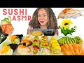 ASMR SUSHI RAW SALMON SASHIMI, SALMON NIGIRI, ABURI, EEL, SUSHI ROLLS| SUSHI MUKBANG| PandaEats ASMR