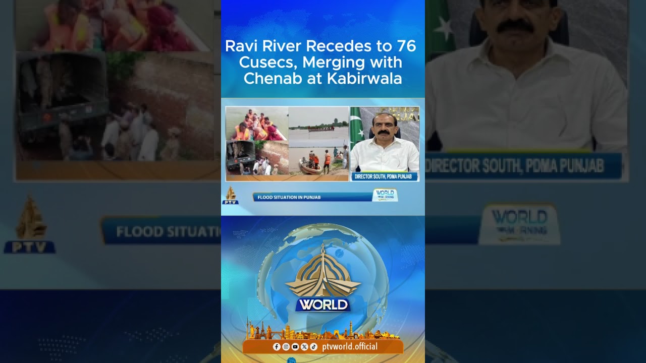 Ravi River recedes to 76,000 cusecs, merging with the Chenab at Kabirwala. 