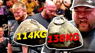 Strongmen SMASH WORLD RECORD over and over again! | 555lbs BRUTAL Nicol Walking Stones RECORD